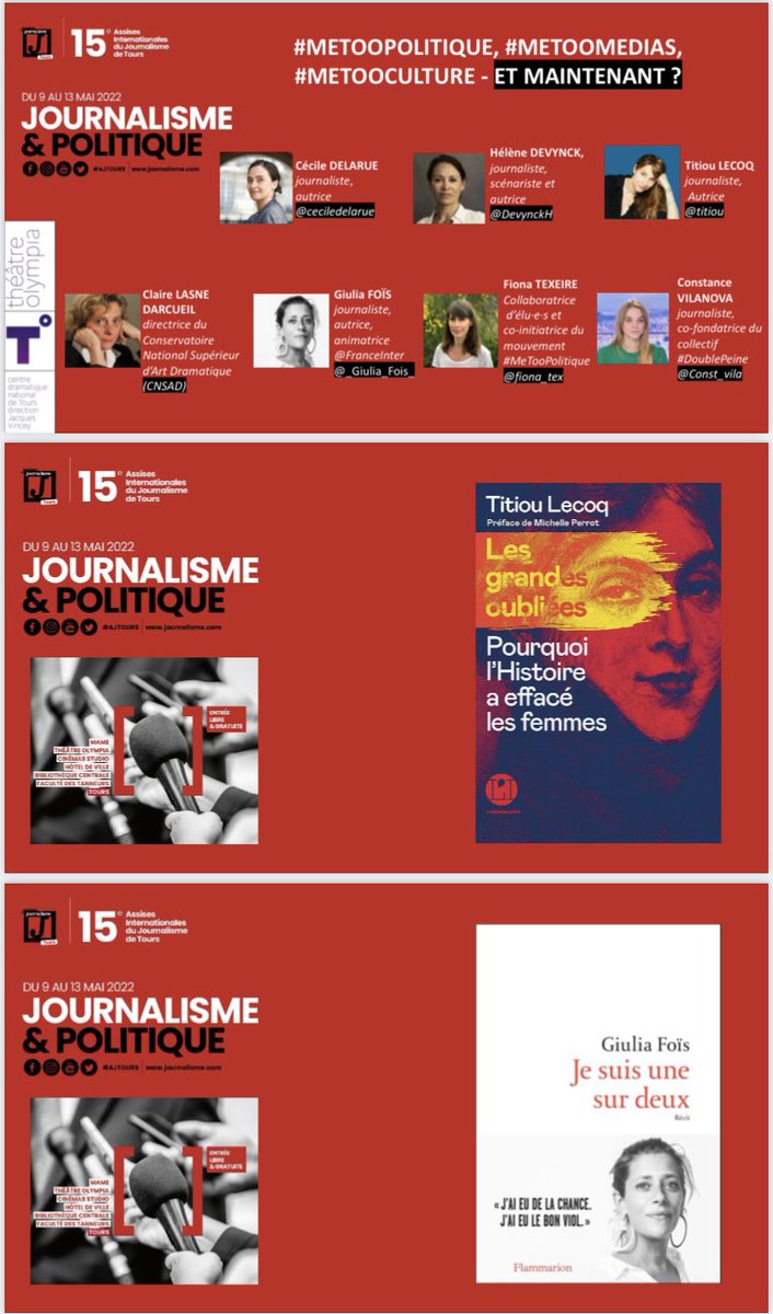 La 15e édition des Assises Internationales du Journalisme c’est parti ! 🗓
> Rendez-vous à 19h00 au @TheatreOlympia <a href="/villedetours/">Ville de Tours</a> pour notre soirée « #metoopolitique, #metoomedias, #metooculture : et maintenant ? » 
#metoo #journalisme #politique