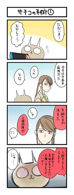 【夜の4コマ部屋】サチコの手術 1 / サチコと神ねこ様 第1742回 / wako先生 https://t.co/SuIv9rbvo5 
