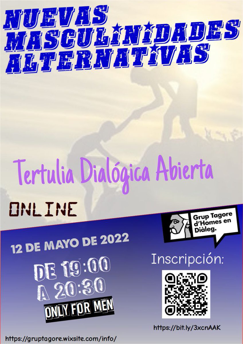 GrupTagoreHeD's tweet photo. ¿Qué valores caracterizan a las Nuevas Masculinidades Alternativas? ¿Ayudan a acabar con la violencia de género?🤔

Este jueves (19h) debatiremos online un artículo científico que trata estos temas. 

Info e inscripción aquí ¡abierto a cualquier hombre!📌 https://t.co/JOLEemX8Zu https://t.co/a60tWAC8WG