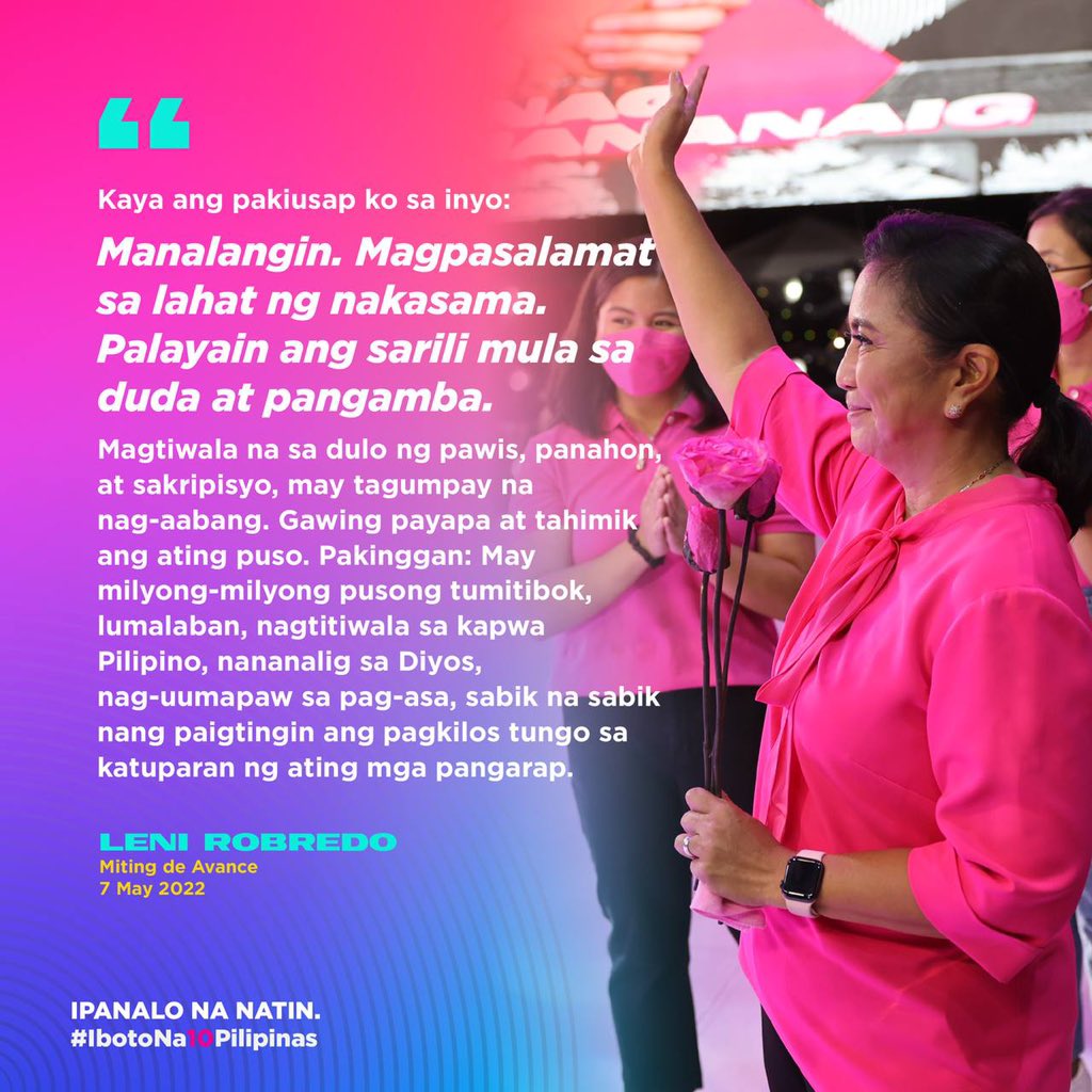 MARAMING MARAMING SALAMAT, MGA KABABAYAN!

Pasasasalamat sa Maykapal sa pagkakataon na ito na maging bahagi ng makasaysayang People’s Campaign!

Pasasalamat sa lahat ng mga kababayan natin na tumindig at nagbuhos ng pagmamahal para sa ating pinapangarap na bukas! 🌸