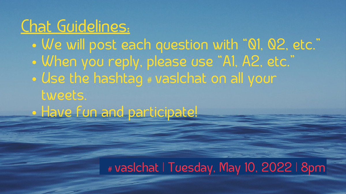 New to #vaslchat or just need a reminder? Check out our chat guidelines.