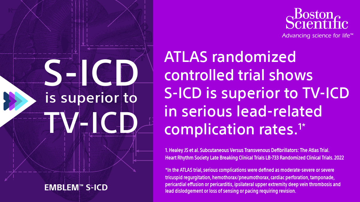 BSCCardiology's tweet photo. Have you heard? 12X fewer serious complications using EMBLEM™ S-ICD vs. TV-ICD. Read the full results of the ATLAS trial https://t.co/61NyD2yxM4 https://t.co/fzs9FQAE3q
