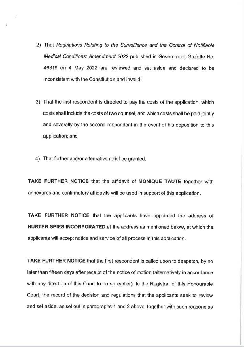monique_taute's tweet photo. BREAKING NEWS: #AfriForum just filed our urgent legal application in the Northern Gauteng High Court in Pretoria against @GovernmentZA's decision to permanently enshrine #COVID19 regulations in law. @afriforum #HealthRegulations @COVID_19_ZA https://t.co/MQYt9guH1y