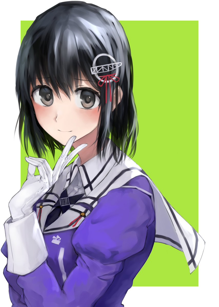 haguro (kancolle) 1girl solo black hair gloves hair ornament short hair white gloves  illustration images