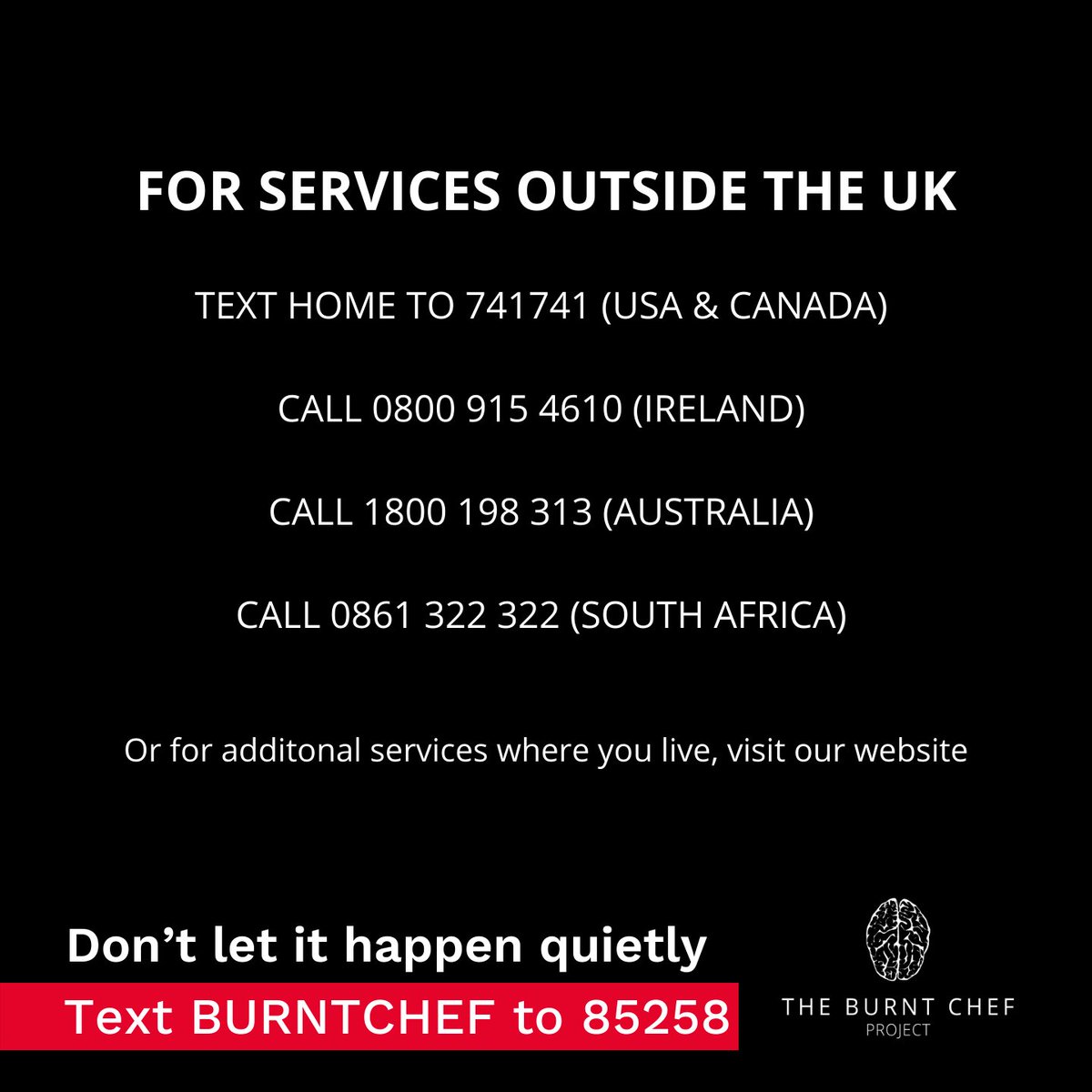 burnt_chef's tweet image. It's #metalhealthawarenessweek we're encouraging all of you to step out of the shadows of mental health stigma in #hospitality which can make it feel like it's not easy to spark a conversation when you might need it the most. 

Let's #BURNTHESTIGMA and change that together🖤