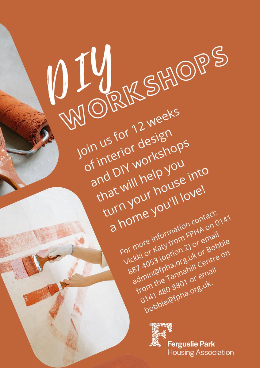 TannahillCentre's tweet image. Learn all the trade secrets of interior design whilst redecorating and creating new items for your home with these workshops run by #FPHA for their tenants.  Contact Vikki or Katy from the housing association, or our very own Bobbie for more information!
