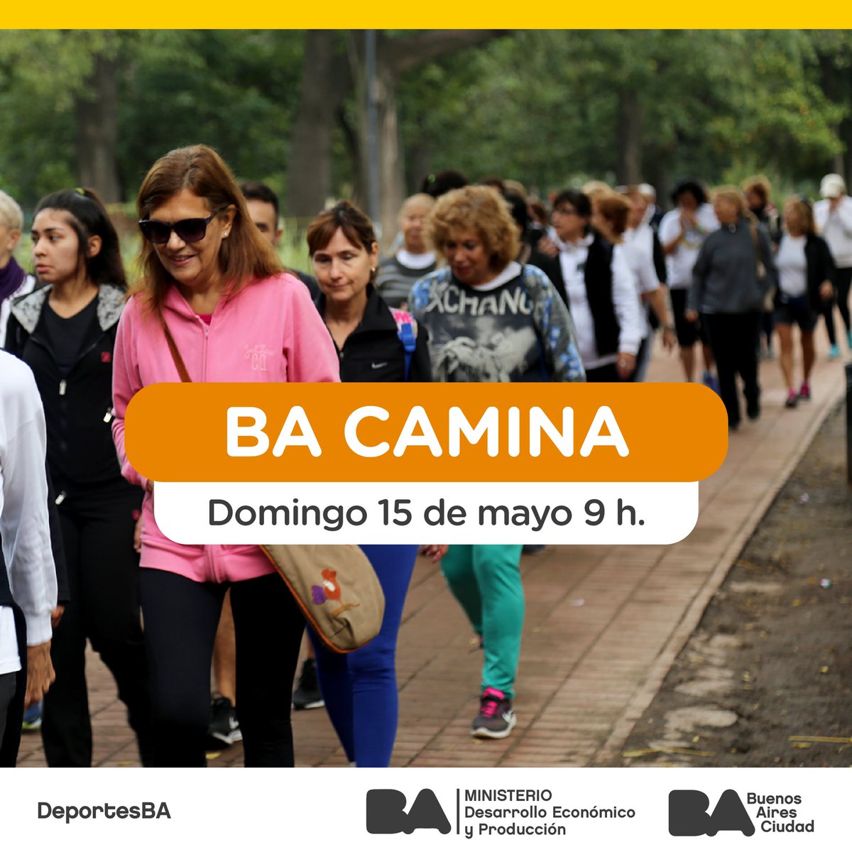 DeportesBA's tweet photo. Se viene el #BACamina 2022
El próximo domingo 15 de mayo, desde las 9 horas, los invitamos a participar de una nueva edición del BA Camina, un evento recreativo y festivo que tiene como principal objetivo reunir a los participantes de nuestras sedes del programa #PlazasActivas. https://t.co/MJXCJCT6BA