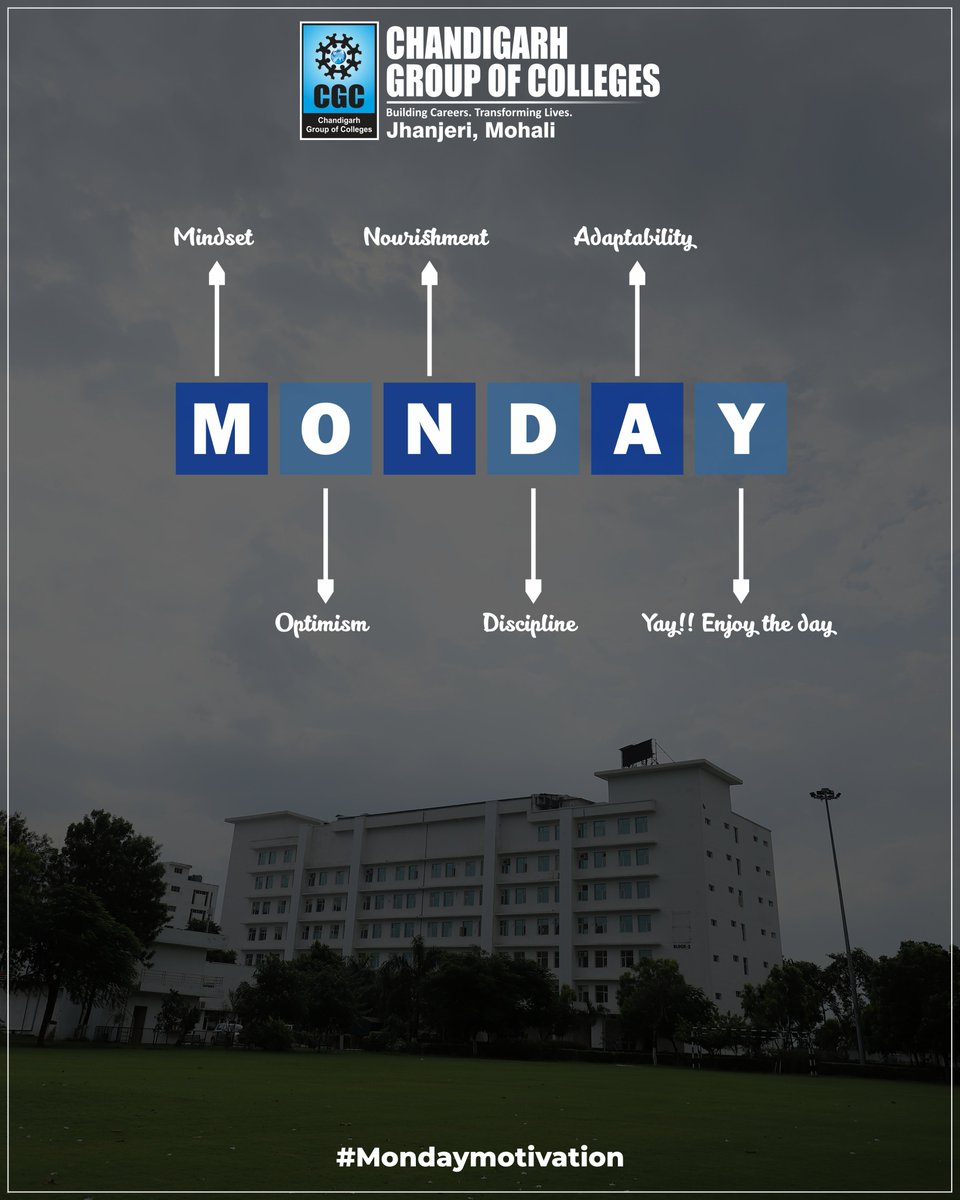 cgcuniversity's tweet photo. Hello CGCians🌸
Are you a fan of Mondays? Some say they are ripe with possibilities and others feel that they are the worst day of week.
We would love to know what you think! Do comment and let us know😇
#cgcj #collegelife #lifeatcgcj #admissionopen #studentlife #collegelife https://t.co/EBXepqePsU