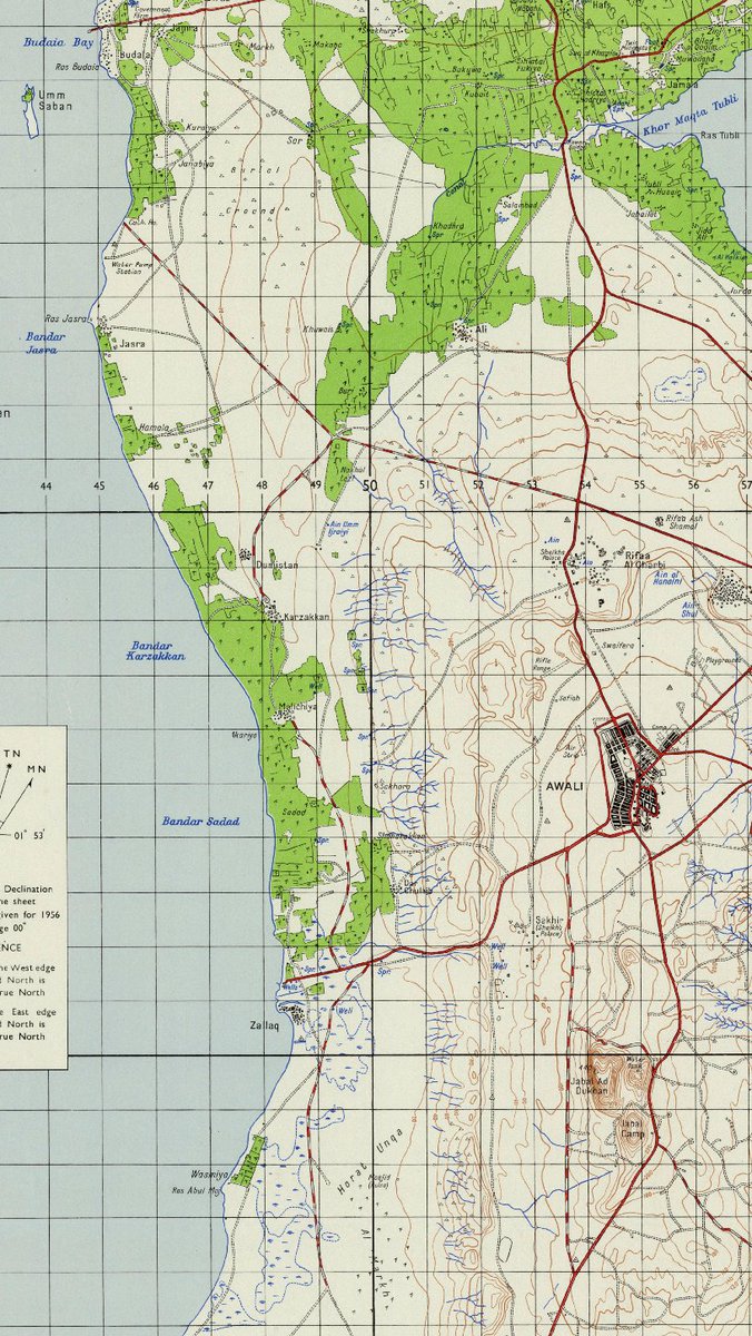 map_bh's tweet photo. Hamad town is interesting too. Its borders are shaped by the rocky interior on the east and shoreline villages on the west. It's on sloping land once filled with dilmun burial mounds. Easy to see how changes to this geography contributed to recent floods near Al Lawzi. https://t.co/fTbH4AnfmZ