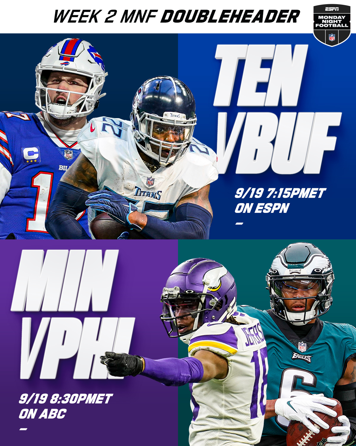 NFL on X: 'Two huge matchups on the slate for MNF in Week 2 this season! 