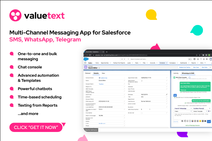 ValueText (@valuetext_sms) on Twitter photo Same name.
Same great product that is continuously evolving. But...
You're gonna love this.. New <a href="/ValueText_SMS/">ValueText</a> branding to align with our ambitious plans!🎉
It's officially live on our #AppExchange listing: appexchange.salesforce.com/appxListingDet…
#salesforce #salesforceadmin #salesforceohana Same name.
Same great product that is continuously evolving. But...
You're gonna love this.. New <a href="/ValueText_SMS/">ValueText</a> branding to align with our ambitious plans!🎉
It's officially live on our #AppExchange listing: appexchange.salesforce.com/appxListingDet…
#salesforce #salesforceadmin #salesforceohana