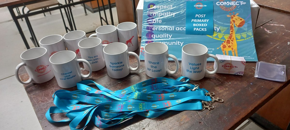 MsRLalor's tweet photo. What a lovely surprise waiting for me when I returned from being out sick! Thank you @connect_rp! The Ubuntu team @StMacDarasCC will wear our lanyards &amp; use our mugs with pride!

#valueslighttheway #sharetherplove #sparklesomeonetoday #youareseenwithlove #channelyourinnergiraffe https://t.co/0Y10YVgMFY