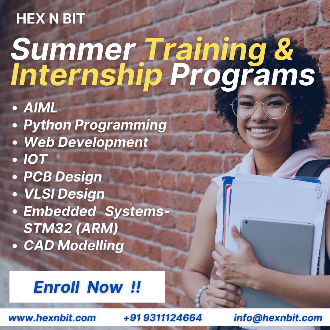hexnbit_life's tweet photo. Hi there π§π»βπ»
Are you looking for a Summer Training & Internship program??π€π
π Fill this out and our team will contact you: https://t.co/ehH5iZRn5f
#summertraining #training #internship #hexnbit #aiml #python #pythonprogramming #webdevelopment #vlsi #stm32 #cadmodelling https://t.co/8SPsvyrzm8