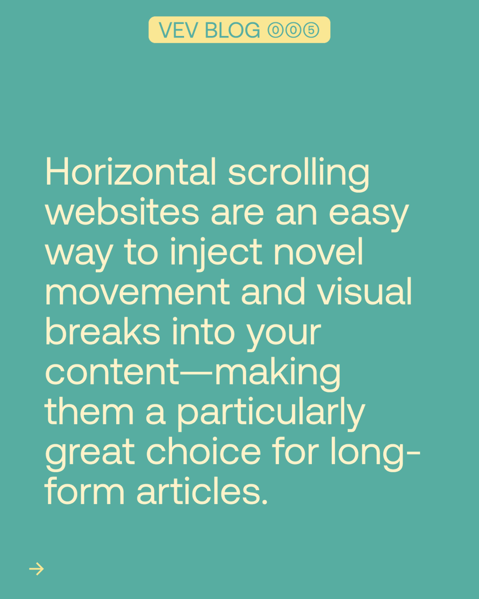 vevdesign's tweet photo. Horizontal scrolling opens up a variety of creative possibilities. โ๏ธย See some great ideas and examples #MadeinVev on our blog! #nocode #lowcode #webdesign #react #horizontalscroll https://t.co/PLiK4lOcjv