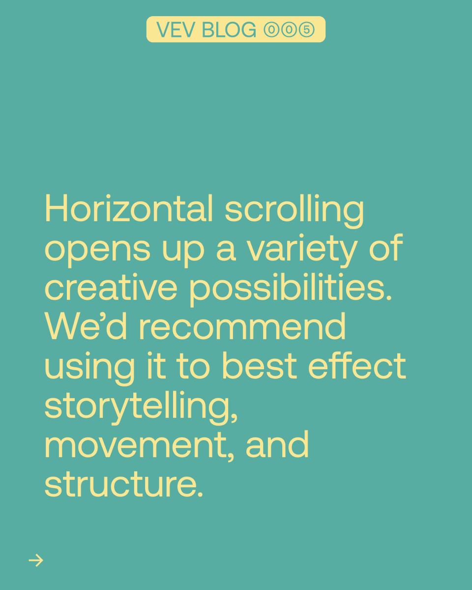 vevdesign's tweet photo. Horizontal scrolling opens up a variety of creative possibilities. โ๏ธย See some great ideas and examples #MadeinVev on our blog! #nocode #lowcode #webdesign #react #horizontalscroll https://t.co/PLiK4lOcjv