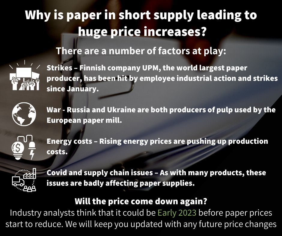 LaserExNewburn's tweet photo. Here at Laser Ex, we pride ourselves on our competitive prices. However, the whole industry is seeing a rise in paper price due to several factors. 

We promise to keep our customers well informed with any updates regarding these price increases. https://t.co/jzVHCr5D3o
