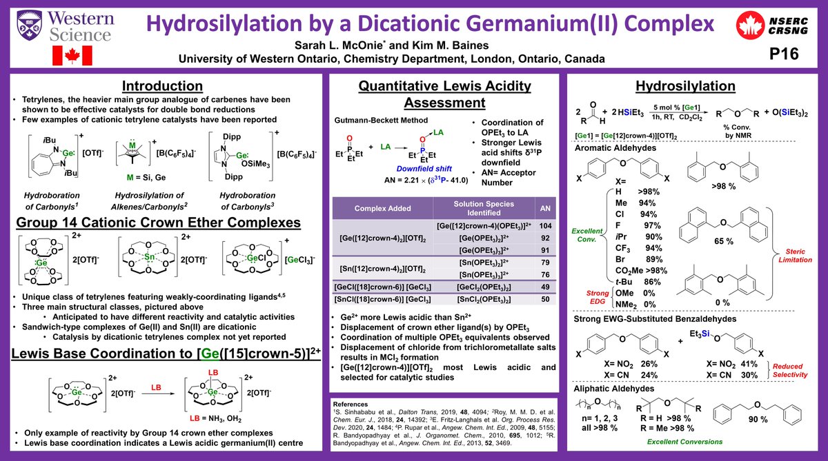 SarahMcOnie's tweet photo. P16 Hydrosilylation by a Dicationic Germanium(II) Complex #dalton2022poster #DTcatalysis @rsciiser https://t.co/znAv6JJAyA