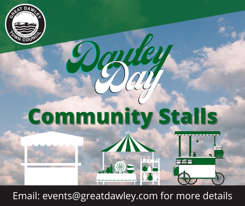 GreatDawley's tweet photo. Looking to have a community stall at this years Dawley Day?
We're now taking bookings! 
If you're interested, please email events@greatdawley.com for more info and to receive your booking form.
#DawleyDay #GreatDawleyEvents https://t.co/nyY6YmY8Mv