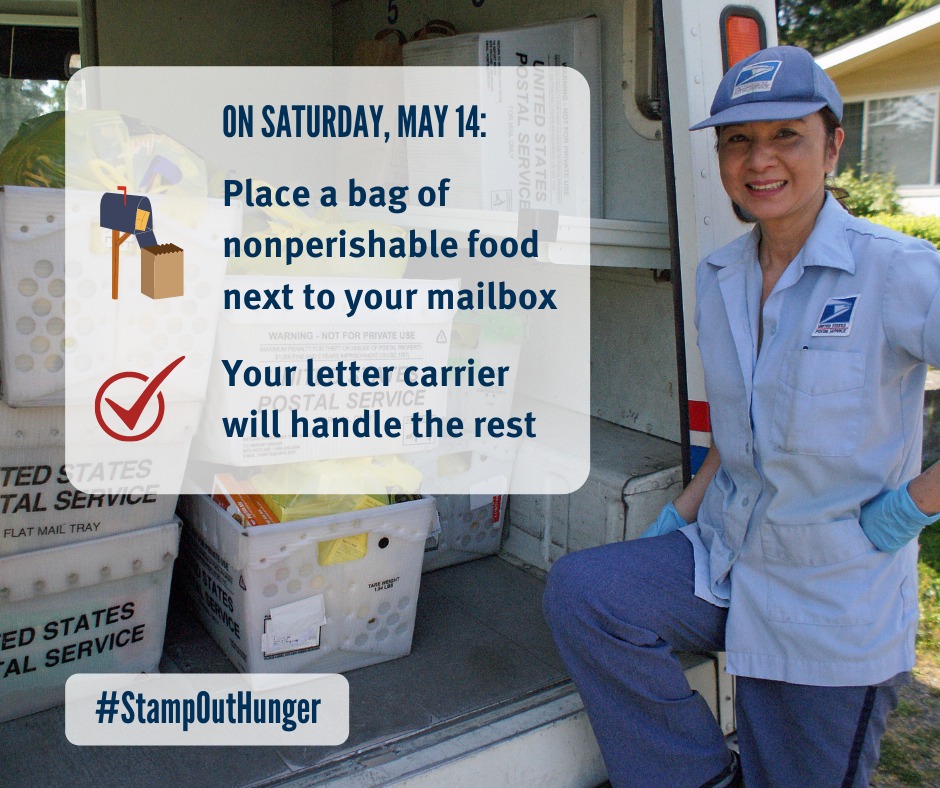 Quad Cities, are you ready to <a href="/StampOutHunger/">Stamp Out Hunger®</a>? We are partnering with <a href="/NALC_National/">Letter Carriers</a> for the #StampOutHunger food drive.. Place your non-perishable food items by your mailbox on May 14. All donations will be sent to the <a href="/RiverBendFood/">River Bend Foodbank</a>. Learn more here: bit.ly/383uiPe