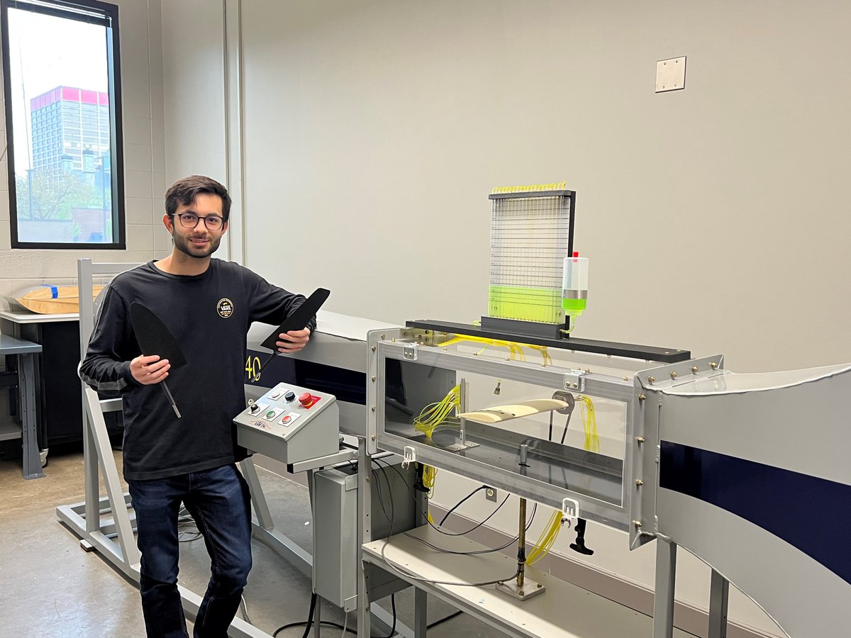 SinclairUAS's tweet photo. Exchange student Eyji Cuff satisfied his completion of his experience with the National UAS Training and Certification Center.  Eyji designed and 3d printed historical wings for the department's wind tunnel. https://t.co/SOWfPaWU6p