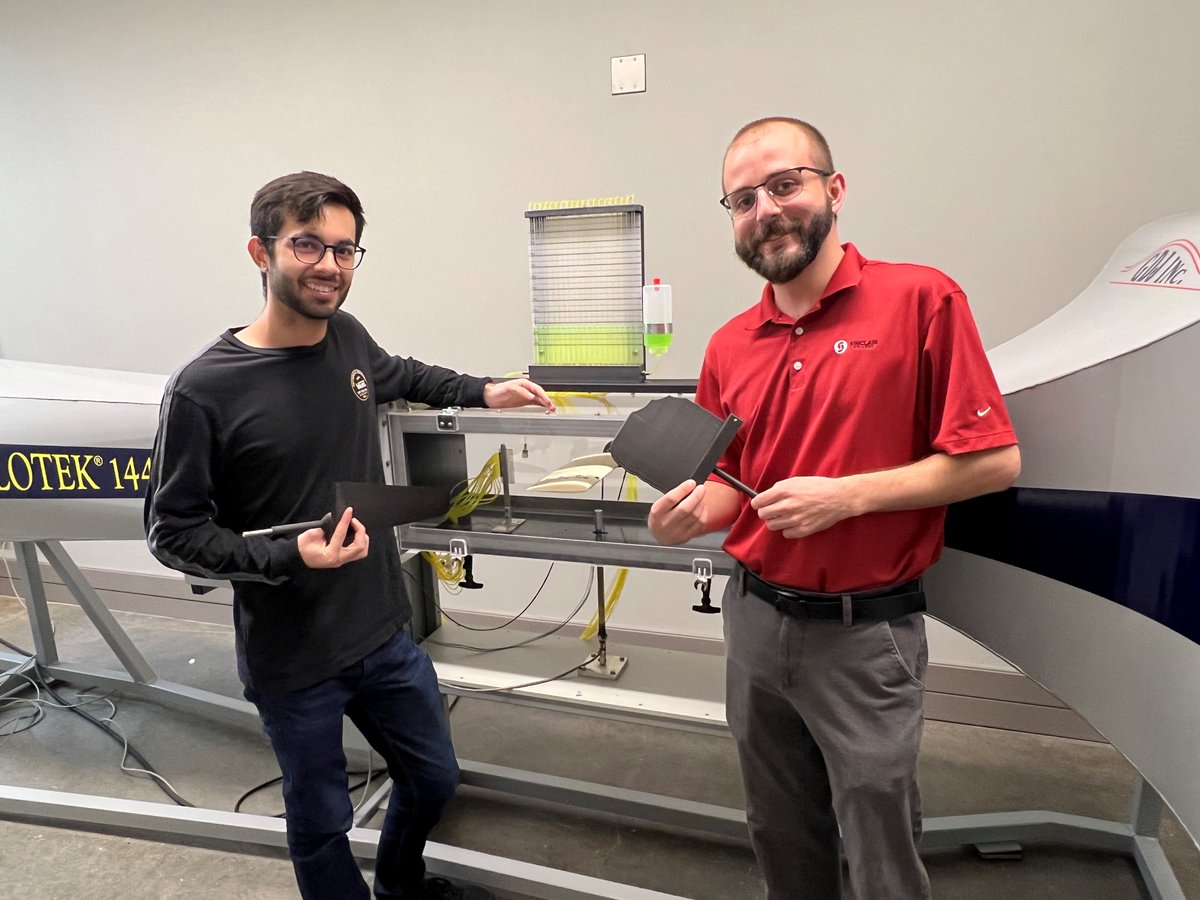 SinclairUAS's tweet photo. Exchange student Eyji Cuff satisfied his completion of his experience with the National UAS Training and Certification Center.  Eyji designed and 3d printed historical wings for the department's wind tunnel. https://t.co/SOWfPaWU6p