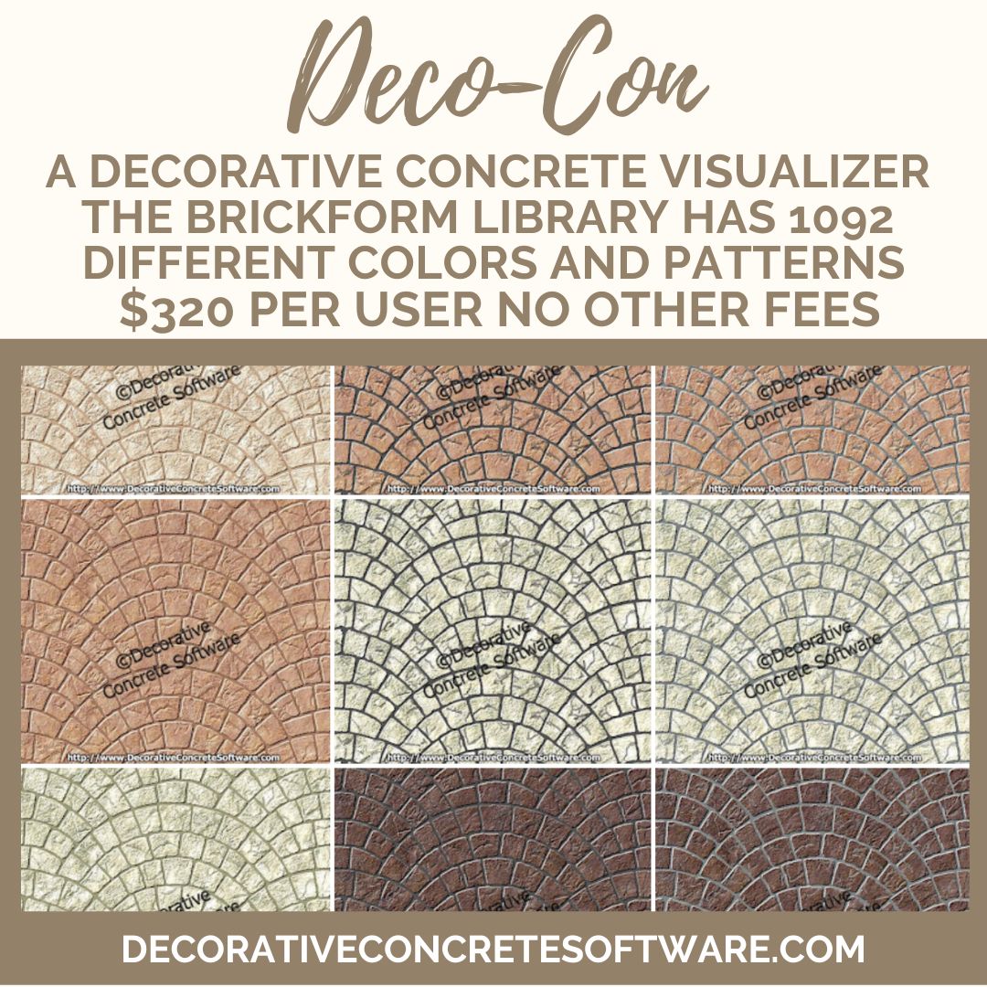 Brickform has 1092 different stamp overlay colors and patterns in "Deco-Con" A Decorative Concrete Design Visualizer for contractors. Show and Sell more! goo.gl/photos/CEjcPJq…
