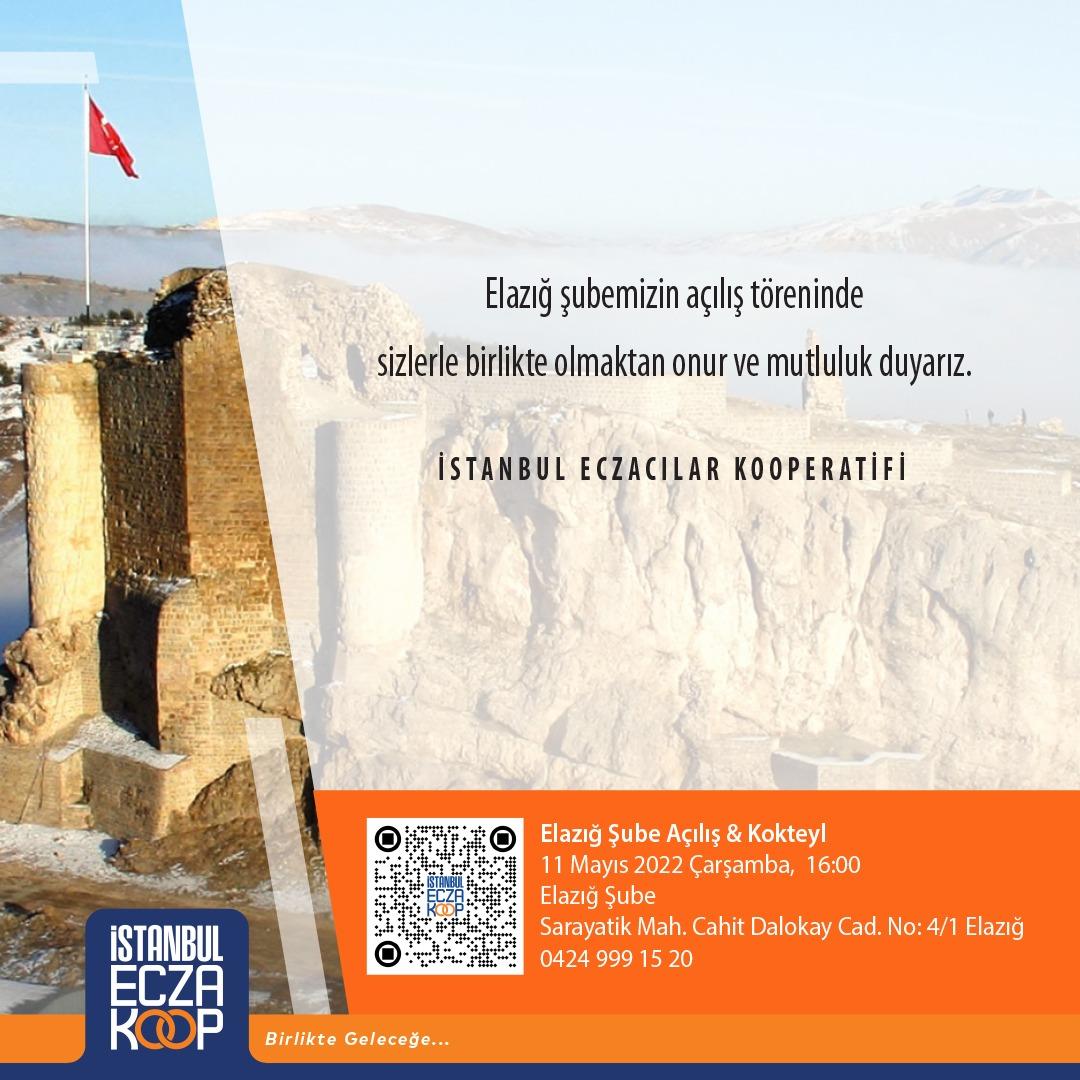 ist_eczakoop's tweet photo. Elazığ şubemizin açılış töreninde sizlerle birlikte olmaktan onur ve mutluluk duyarız.
🗓️11 Mayıs 2022 Çarşamba, 16:00 
📍Sarayetik Mah. Cahit Dolakay Cad. No: 4/1 Elazığ 
 📞 0(424) 999 15 20 https://t.co/3WmPucrFxn