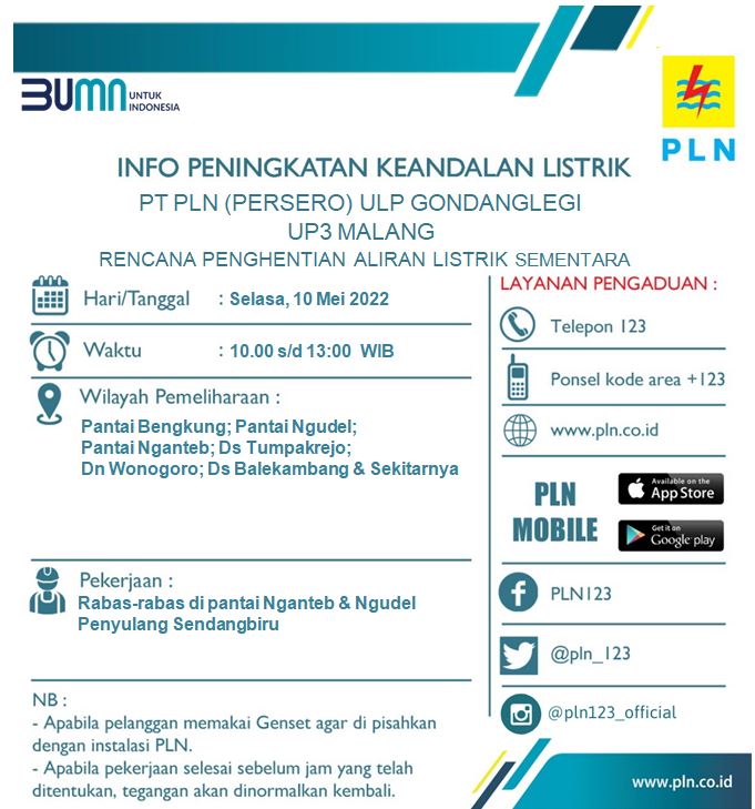 Info peningkatan keandalan listrik Selasa 10 mei 2022 ulp gondanglegi <a href="/infomalang/">Info Malang</a> <a href="/RRIMalang/">RRI Malang I Kanal Informasi dan Inspirasi</a> <a href="/Senaputra_FM/">Senaputraᅠᅠᅠᅠᅠᅠᅠᅠᅠ</a> <a href="/kepanjen_kita/">#WalikotaKepanjen</a> <a href="/cityguide911fm/">City Guide 911 FM</a> <a href="/kabmalanginfo/">KAB MALANG INFO</a> #Malang