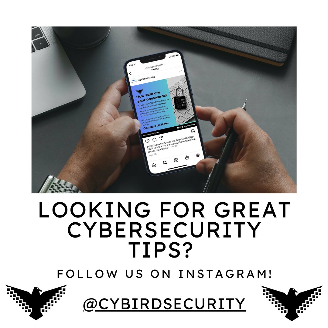 cybird_security's tweet photo. Our Instagram is filled with Cybersecurity tips, quotes, best practices, and Q&amp;A's for people like you! 
Make sure you're following to see all the great tips!
https://t.co/wAXXLgaGS2
#socialmedia #security #cybersecurity #tips #infosec #networking #cybirdsecurity https://t.co/v87od7Yufk