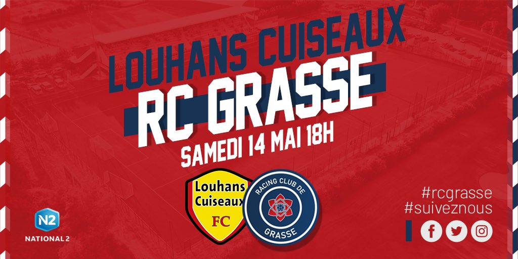 RCGrasse's tweet photo. 🔵🔴 #LCFCRCG J-5 ⏳
3️⃣ matchs 3️⃣ finales… le sprint final est officiellement lancé en #National2 !
Samedi (18h), le #XIdelaRose🌹 se déplace sur la pelouse de Louhans-Cuiseaux ! 🔥
#RCGrasse #RCG #AllezleRCGrasse https://t.co/wcN3mqfxQK
