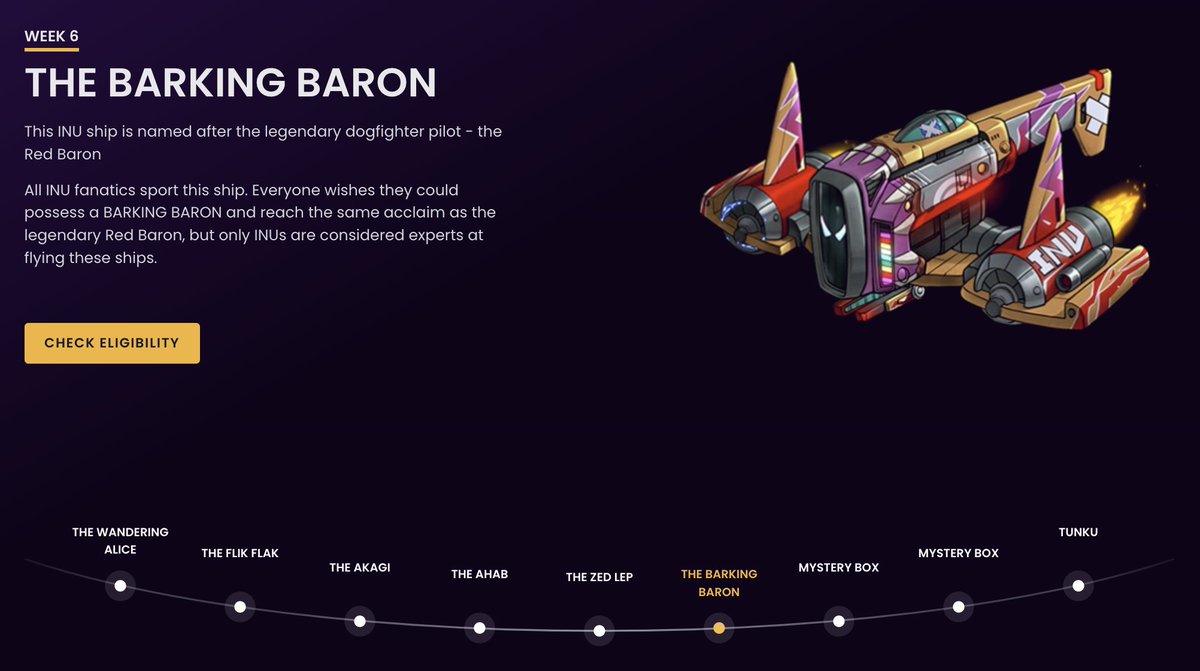 playSIPHER's tweet photo. Week 6 Spaceship Loot Box Claim is Live 🚀

THE BARKING BARON is looking for a worthy pilot, is your INU up to the challenge?

This Spaceship (all rarities) is exclusive to INU Genesis Sipher NFT Holders.

👉🏻Claim now: https://t.co/LX2dXsd40p https://t.co/LJJcXxetLm