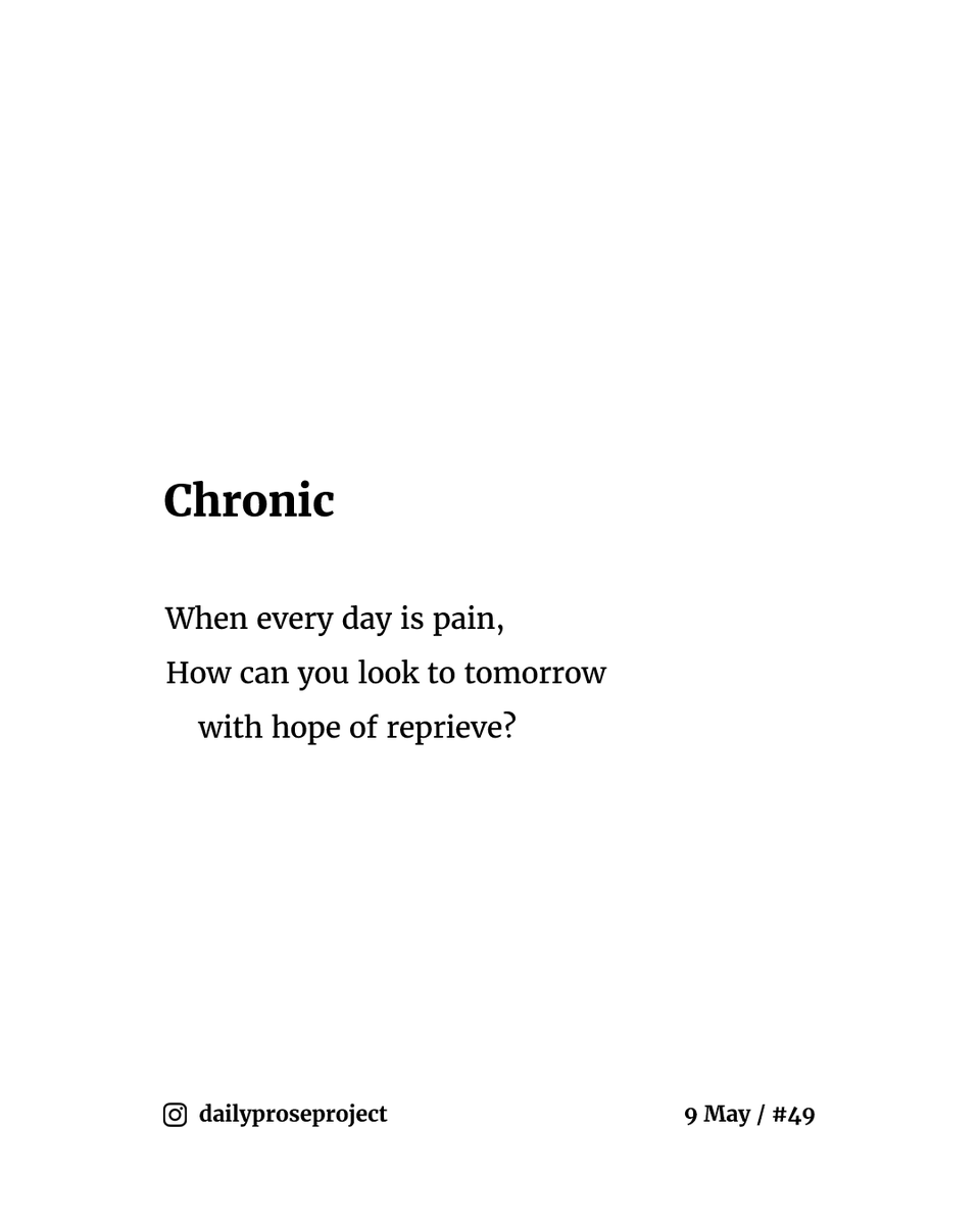 daily_prose's tweet photo. A new poem every day.

📔 9 May / #49 - "Chronic"⁠

#poemoftheday #dailypoetry #dailyprose #poemaday #dailyproseproject https://t.co/XOHUmLjDJj