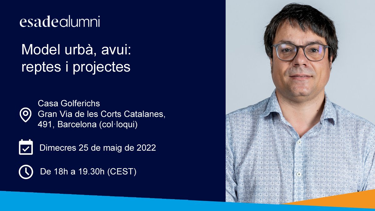 ESADEgov (@esadegov) on Twitter photo El Club de Direcció Pública Esade Alumni us convida a aquest col·loqui amb el Sr. Xavier Matilla (<a href="/xavimatilla/">Xavi Matilla</a>), arquitecte en cap de l'Ajuntament de Barcelona.
👉Detalls i inscripció (botó blau "Register") a: connect.esadealumni.net/s/lt-event?lan… El Club de Direcció Pública Esade Alumni us convida a aquest col·loqui amb el Sr. Xavier Matilla (<a href="/xavimatilla/">Xavi Matilla</a>), arquitecte en cap de l'Ajuntament de Barcelona.
👉Detalls i inscripció (botó blau "Register") a: connect.esadealumni.net/s/lt-event?lan…