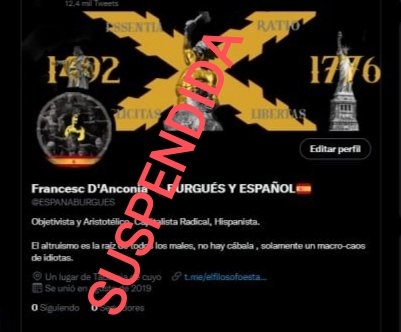 🆘 𝗖𝗨𝗘𝗡𝗧𝗔 𝗦𝗨𝗦𝗣𝗘𝗡𝗗𝗜𝗗𝗔

𝗡° 𝟮𝟮𝟴 - 𝟬𝟵 𝗺𝗮𝘆. 𝟮𝟮
📢 DIFUSIÓN ▶ A Francesc le suspendieron la cuenta. 

Podéis seguirle ahora en 
@Uberhispano

𝗣𝗥𝗢𝗛𝗜𝗕𝗜𝗗𝗢 𝗥𝗘𝗡𝗗𝗜𝗥𝗦𝗘

💪💪💪🇪🇸🇪🇸🇪🇸
#NoNosVanACallar
