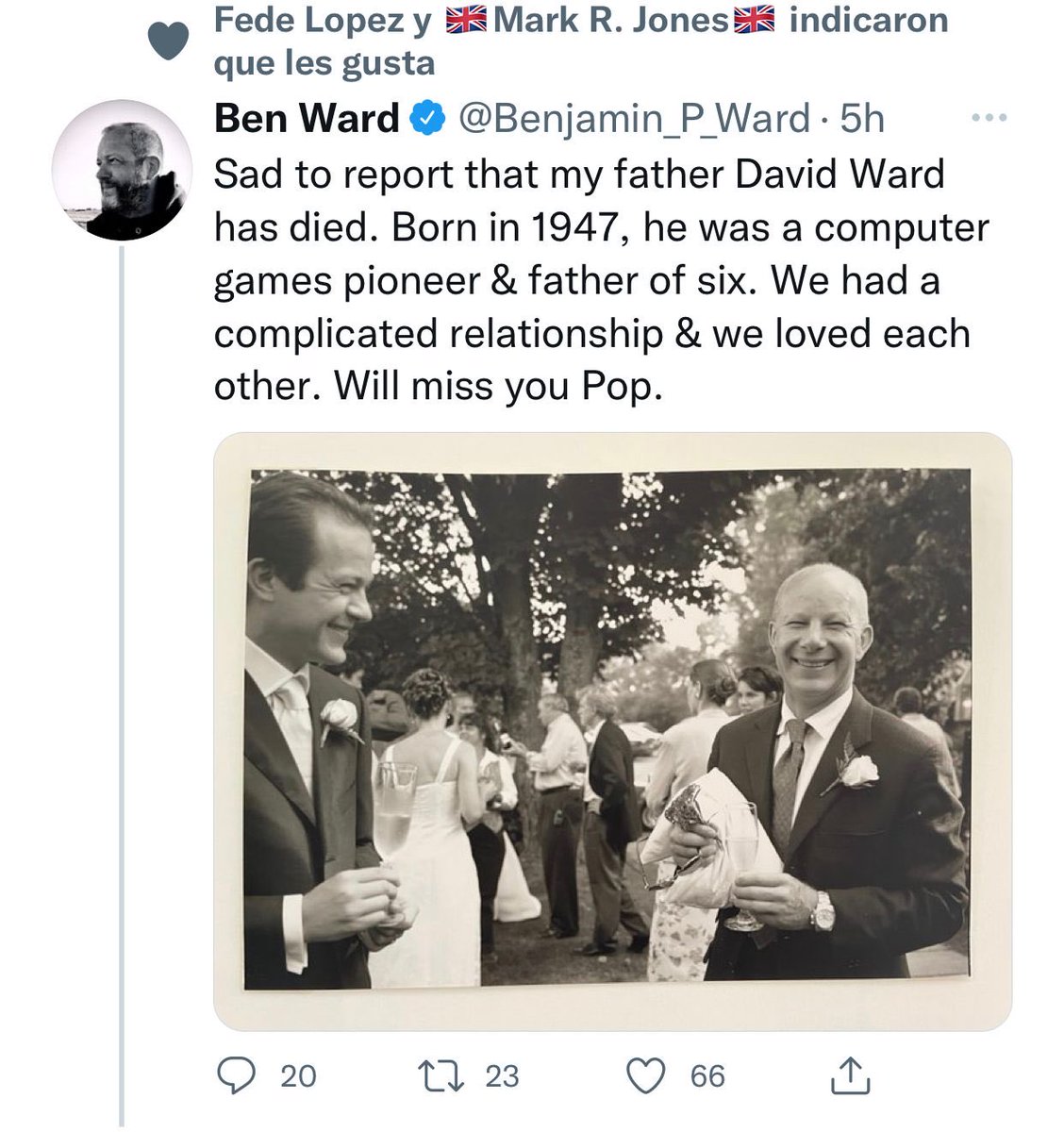 Con tristeza recibo la noticia del fallecimiento de David Ward, quien junto con John Wood fueron los creadores de Ocean e Imagen, dos de las compañías de videojuegos mas importantes de UK y de las que Erbe fuimos distribuidores en España. Siempre mantuvimos una buena amistad.