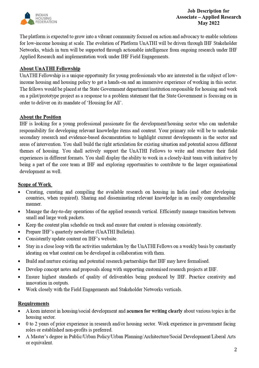 HousingFed_IN's tweet photo. We are #hiring a Research Associate at IHF!

If you have have a penchant for #research and are interested in #urban affordable #housing  and #socialimpact, apply for this position at IHF.  
Visit: https://t.co/mGSKNd11dG
Apply at: https://t.co/eXz3v4RxR5 by Monday, 16  May, 2022. https://t.co/gvir34WVNe