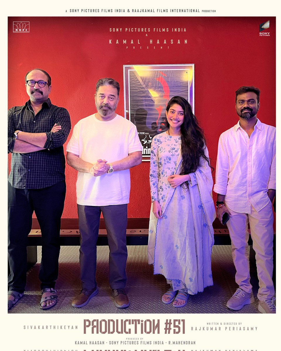 We are elated to welcome talented performer <a href="/Sai_Pallavi92/">Sai Pallavi</a> on board #RKFIProductionNo_51 #HBDSaiPallavi
#KamalHaasan #SK21 #RKFI_SPFI 
<a href="/ikamalhaasan/">Kamal Haasan</a> <a href="/Siva_Kartikeyan/">Sivakarthikeyan</a>  #Mahendran <a href="/Rajkumar_KP/">Rajkumar Periasamy</a> <a href="/RKFI/">Raaj Kamal Films International</a> <a href="/sonypicsfilmsin/">Sony Pictures Films India</a> <a href="/turmericmediaTM/">Turmeric Media</a>