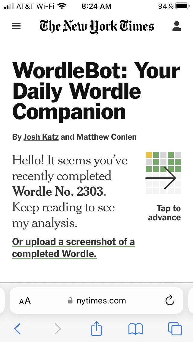 dewordler's tweet photo. @NorretteM Even #WordleBot was confused, saying this was #Wordle2303 … https://t.co/tXxaf2lwrB