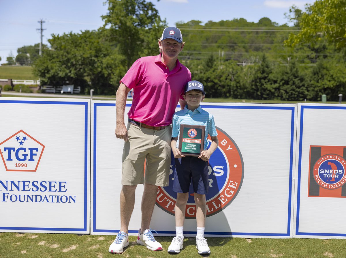 Austin and I had a great time at the #SnedsTour Parent-Child Championship at @golfhousetn yesterday! Hopefully his back isn’t hurting too bad this morning after carrying us to a win.