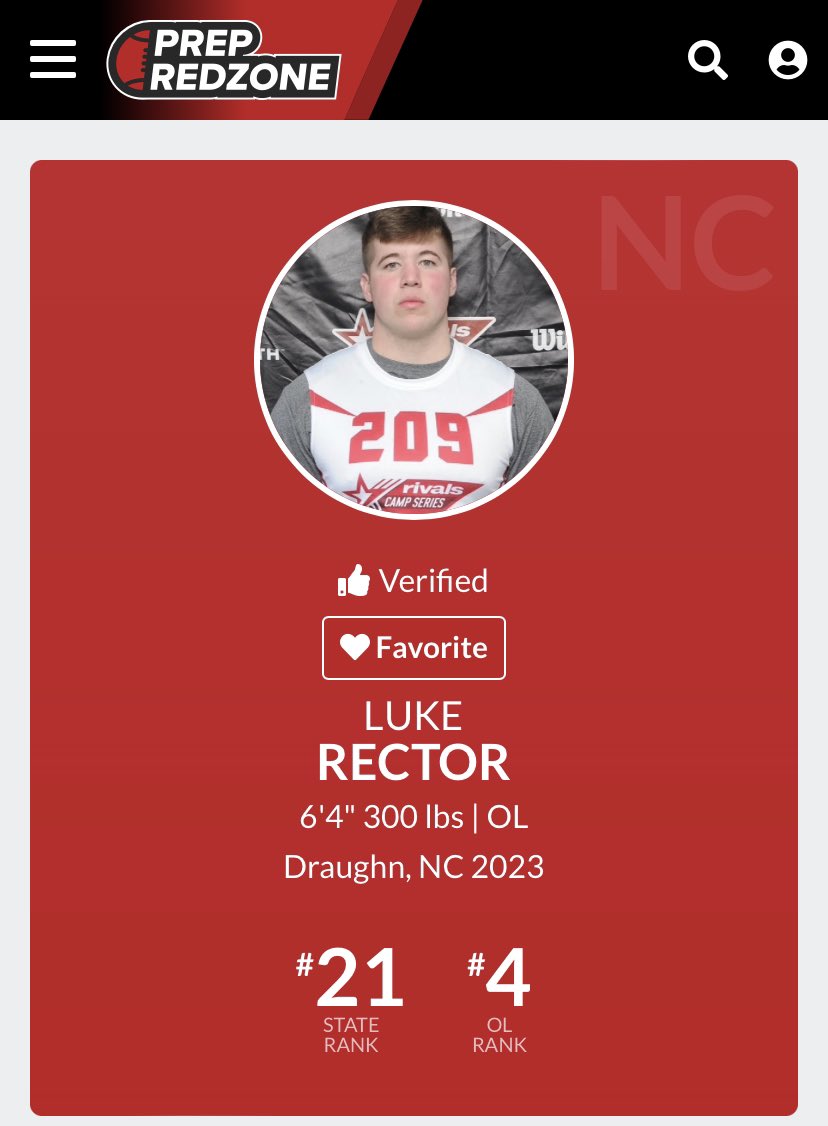 rector_luke's tweet photo. Honored to be ranked with the best from the loaded 2023 class @PrepRedzoneNC  @DraughnFB @Powell_31 https://t.co/HUE31W4qwe