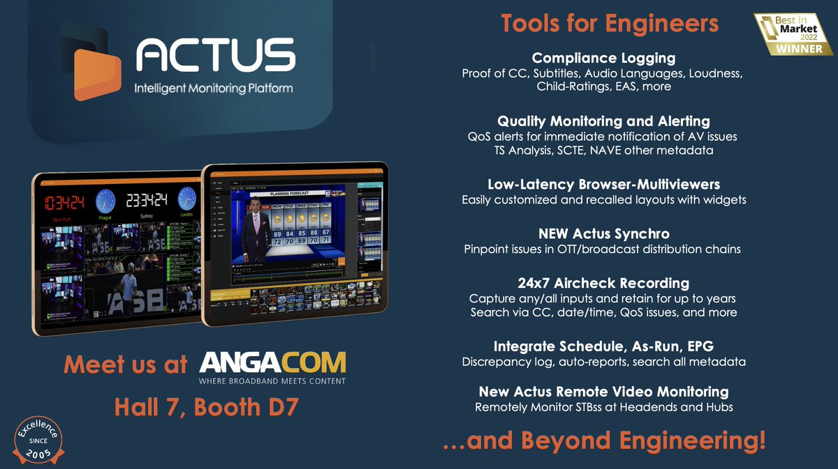 ActusDigitalTM's tweet image. @ANGA_COM 2022 is tomorrow, and we&apos;re looking forward to meeting you in person for the first time in a long time

Visit us in Hall 7, Booth D7, or schedule a demo :
actusdigital.com/events/anga-co…

#actusdigital #angacom  #ottmonitoring #compliancesolutions
#monitoringsystem #compliance