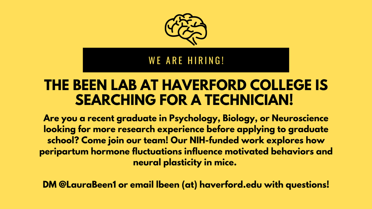 We are hiring a research technician! Official job ad forthcoming soon, but in the meantime please RT and share with your outstanding students! DM or email me with questions! <a href="/SFN_Philly/">PCSFN</a> #neurotwitter #neuroscience