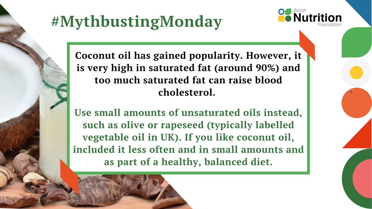 NutritionOrgUK's tweet photo. Is coconut oil healthier than other oils?

#MythbustingMonday #NutritionMyth https://t.co/Vbf1KDBLJb