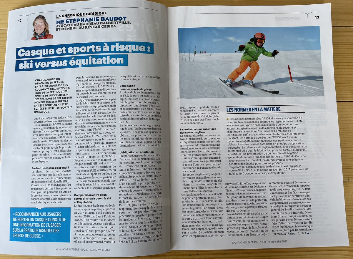 Si vous avez participé au salon #mountainplanet 2022 à <a href="/Alpexpo/">Alpexpo, le parc événementiel de Grenoble</a>, vous avez reçu le magazine <a href="/MontagneLeaders/">Montagne Leaders</a> dans lequel est évoqué le port du casque sur les pistes⛷ et à 🏇
<a href="/GesicaAvocats/">GESICA - Réseau de cabinets d'avocats</a>