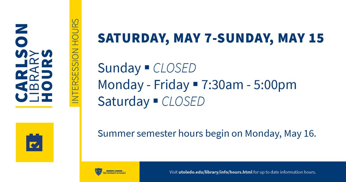 utcarlsonlib's tweet photo. Carlson Library Intersession Break Hours https://t.co/CY65dGonwl