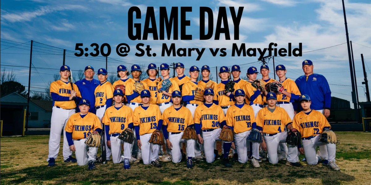 Home Game Today! <a href="/vikings_st/">St Mary Vikings Baseball</a> take on <a href="/MayfieldBaseba1/">Mayfield Baseball</a>. Varsity at 5:30 and JV to follow.