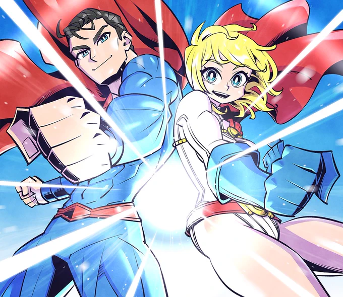 JUSTICE PUNCH!!!!!!👊

パワーガールとスーパーマン。
スーパーマンをこんなちゃんと描いたのは初めてかも。
正義のパンチをぶちかませ～!

#powergirl #superman #DC 