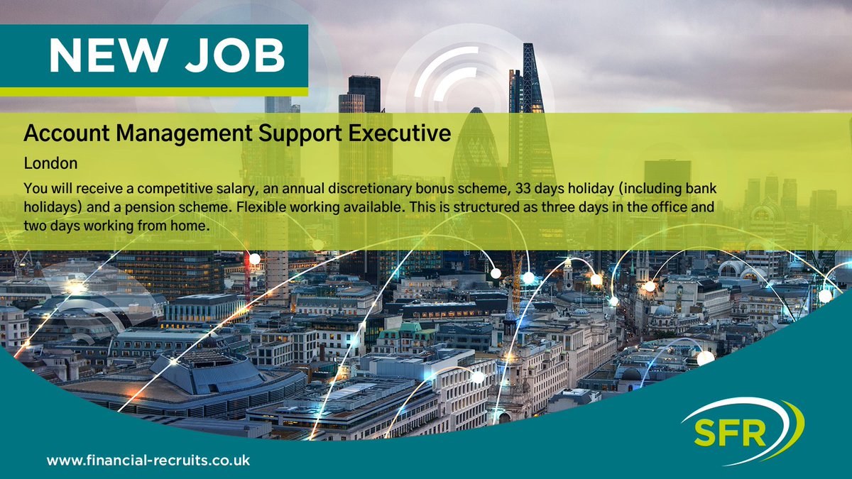 SFR_UK's tweet photo. We are looking for an experienced 
ACCOUNT MANAGEMENT SUPPORT EXECUTIVE for a fast growing #fintech company. 

https://t.co/B9wzYkh5Ch 

#SFRaheadofthecurve, #financialservicesjobs, #accountmanagement, #londonjobs, #london, #financialservicesindustry ,#financialservices, https://t.co/gvd5lE7LPv