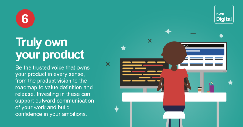 DWPDigital's tweet photo. Check out these great top tips for #ProductManagers

📌Put your users first
📌Make evidence based decisions
📌Vary your communication techniques
📌Lead without authority
📌Focus on value
📌Truly own your product

#DigitalWithPurpose