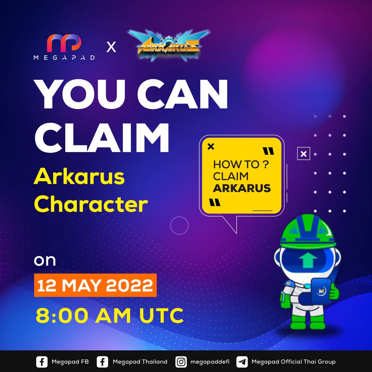 tart claiming Arkarus character on 12 May 2022 8AM UTC by following the below steps:

facebook.com/10876524137991…

#Megapad #Arkarus #GameFi